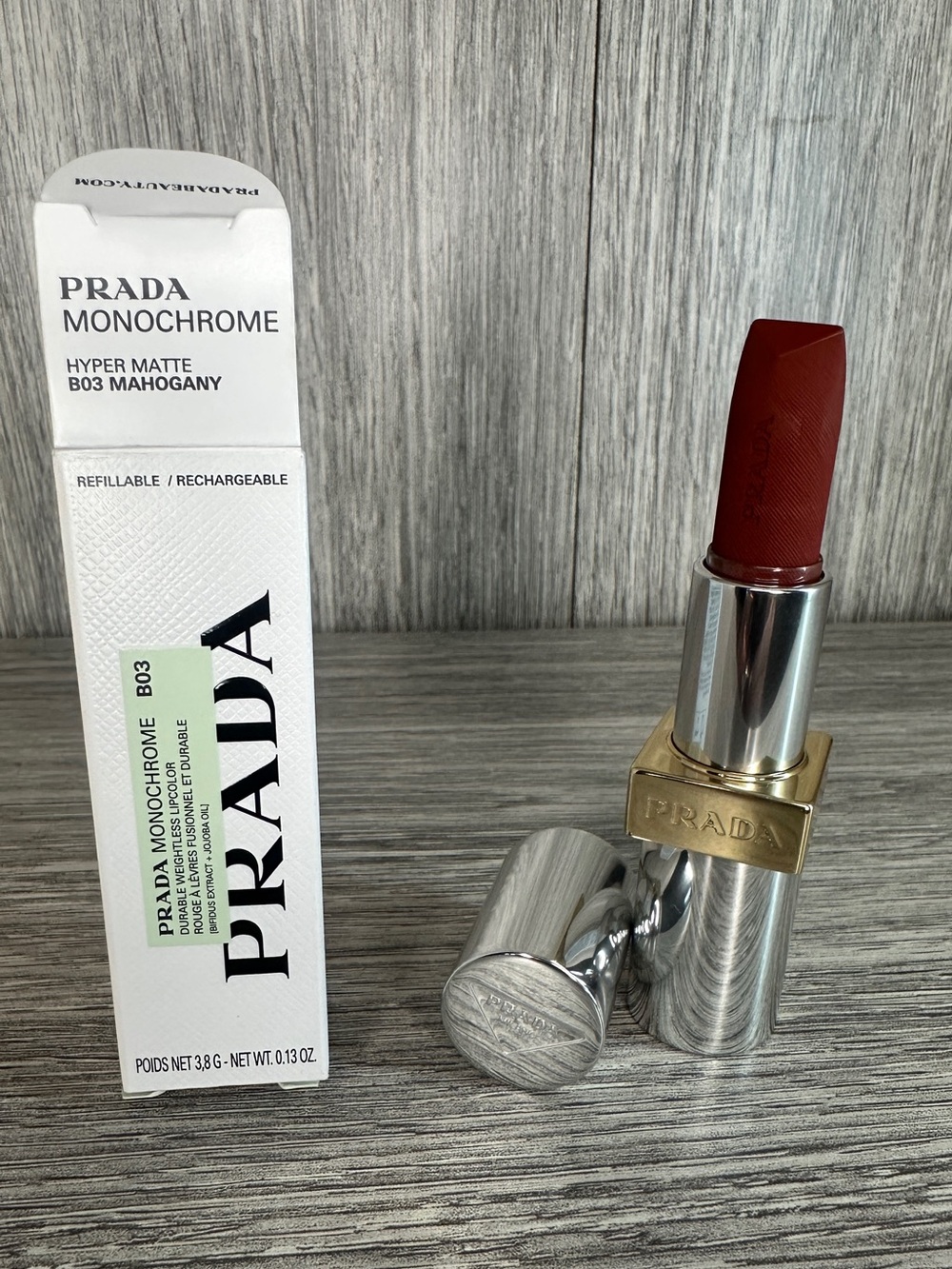 Prada Monochrome Hyper Matte Lipstick -B03 Mahogany